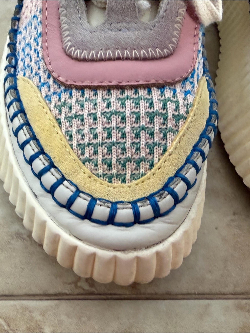 Dolce Vita Dolen Funfetti Knit Platform Sneakers in Cream, Pink & Blue - Picture 3 of 8
